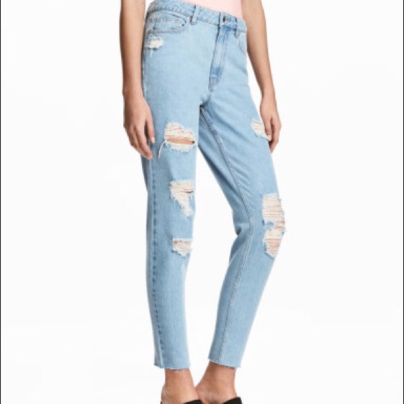 h&m high waisted ripped jeans